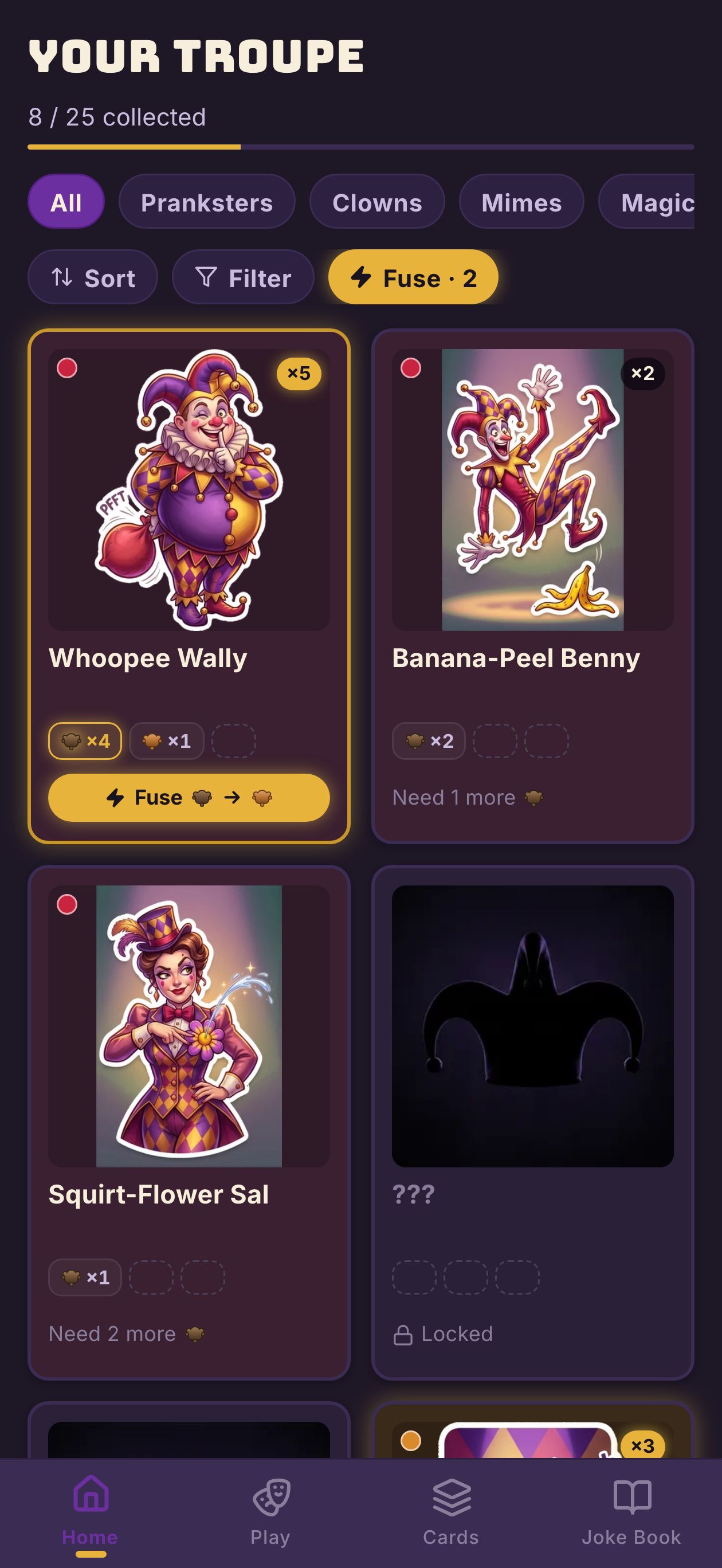Cards &mdash; the 25-jester collection grid