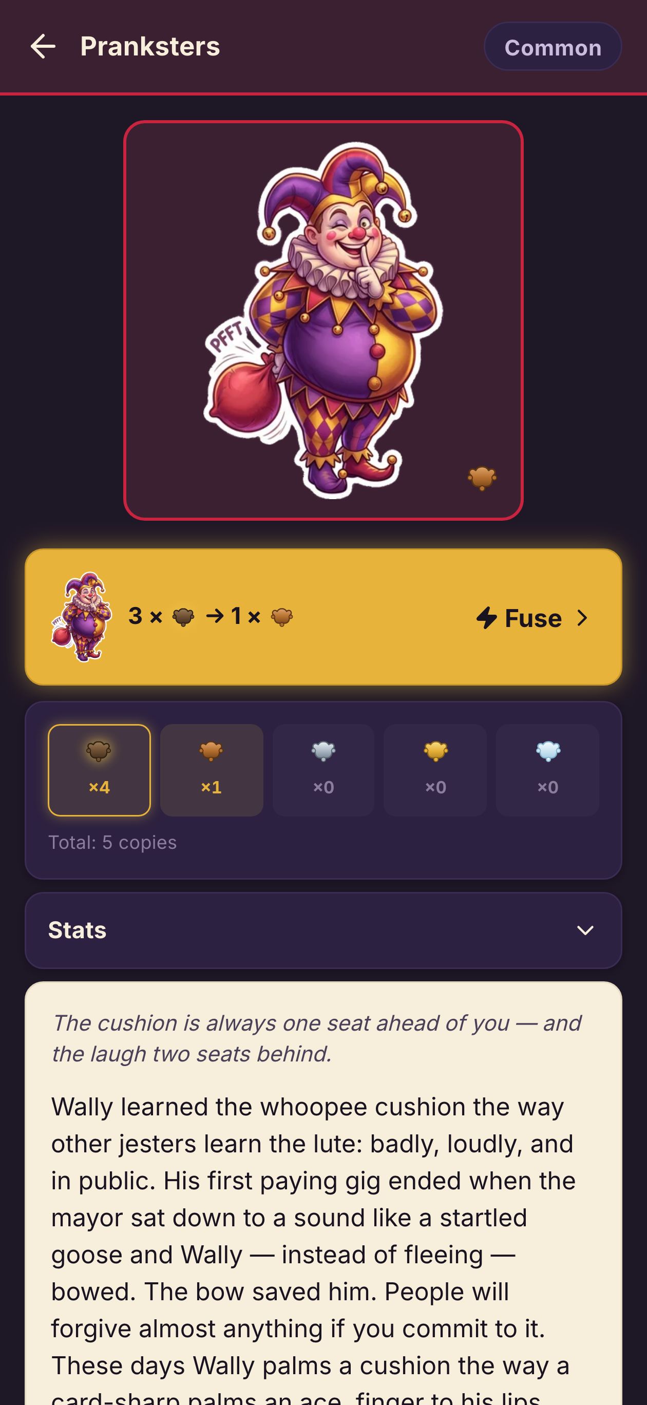Card detail &mdash; fusion-first layout, 1-to-5 star lineage