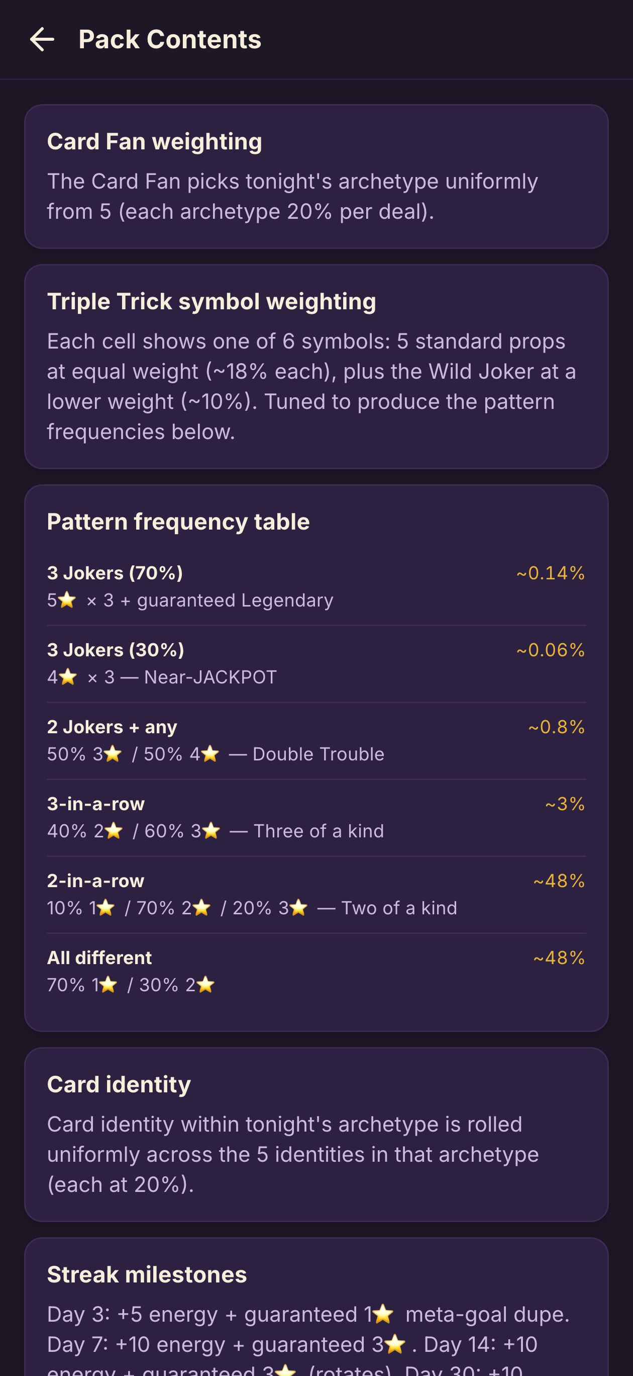 Pack contents &mdash; probability tables