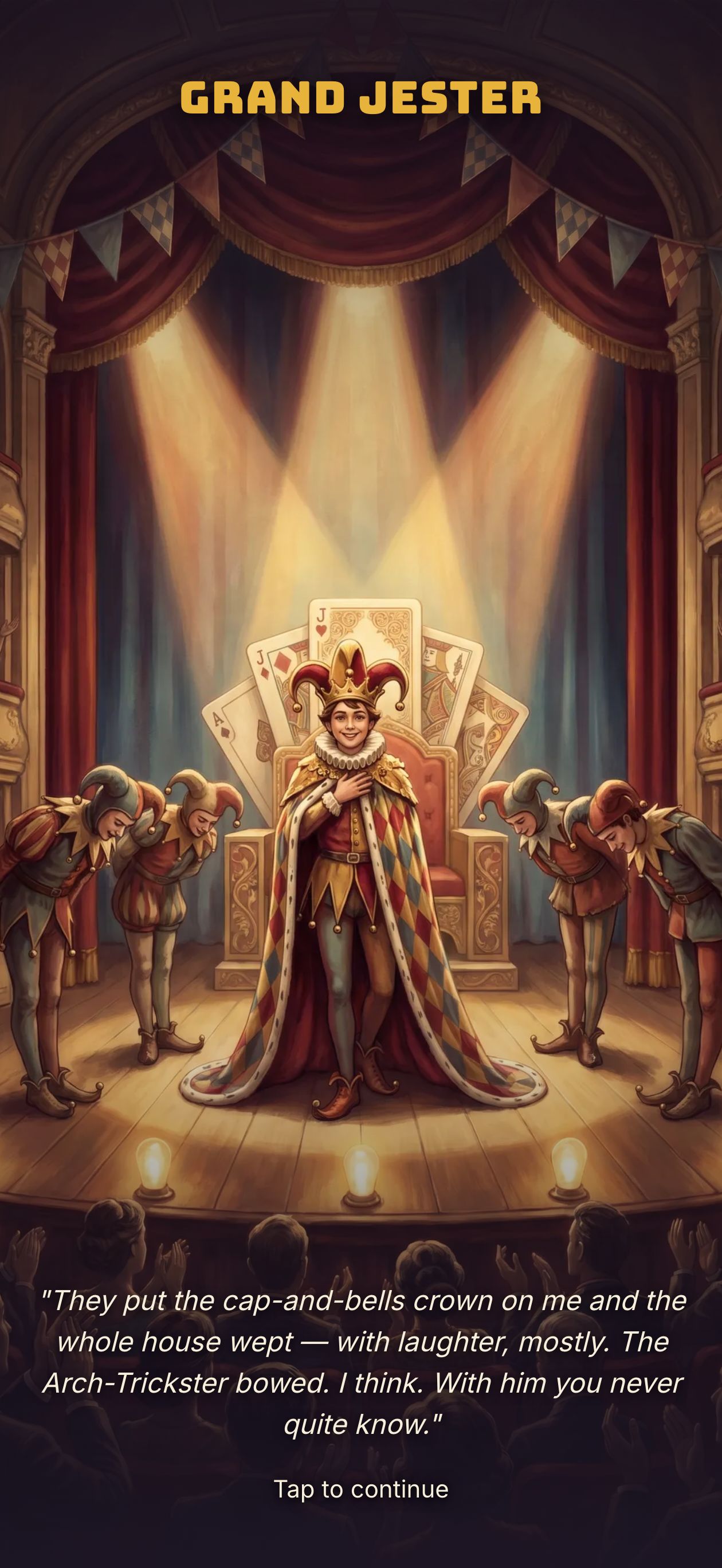 Endgame cinematic &mdash; the Grand Jester is crowned
